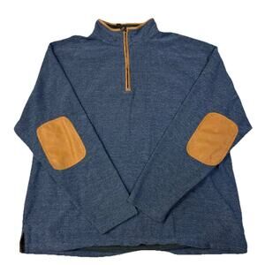 Orvis Quarter Zip Blue Pullover Knit Sweater Cotton Leather Elbow Patches 2XL